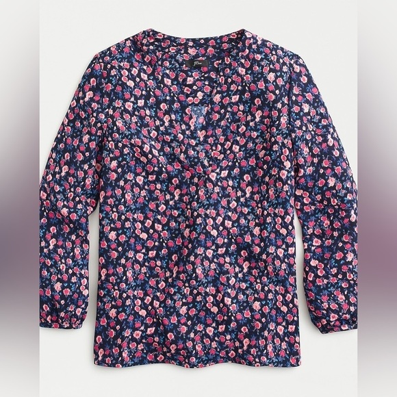 J Crew Open V Neck Top in Abstract Floral Size Medium - Picture 1 of 7